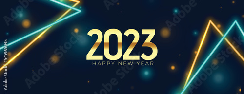 happy new year 2023 shiny banner with neon led light
