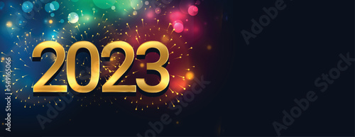 2023 new year celebration banner with bokeh light effect