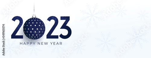 Happy new year 2023 greeting banner with christmas ball