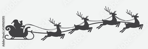 illustration of santa clause riding his sleigh pulled by reindeers. Vector Christmas element