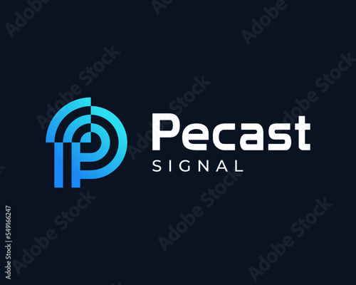 Letter P Signal Technology Network Internet Connection Wireless Vibration Audio Vector Logo Design