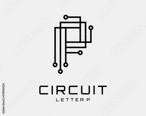 Letter P Circuit Board Technology Digital Network Electronic Connection Linear Vector Logo Design