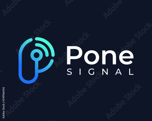 Letter P Signal Wireless Connection Technology Sound Audio Broadcast Vibration Vector Logo Design