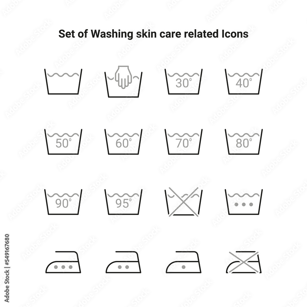 Laundry icons. Care clothes instructions on labels, machine or hand