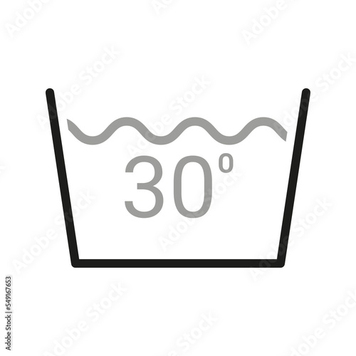 Laundry icon. Care clothes instructions on labels, temperature water 30. Vector line item isolated.