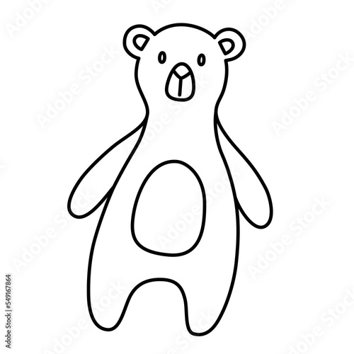 Teddy bear icon, scandinavian soft toy, vector doodle illustration for scandi playroom or nursery, stuffed animal for children, isolated outline clipart on white background