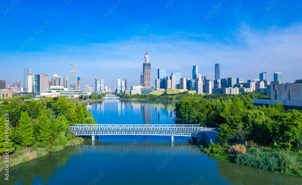 Naklejka premium Aerial view of the new town in Eastern Ningbo, Zhejiang province