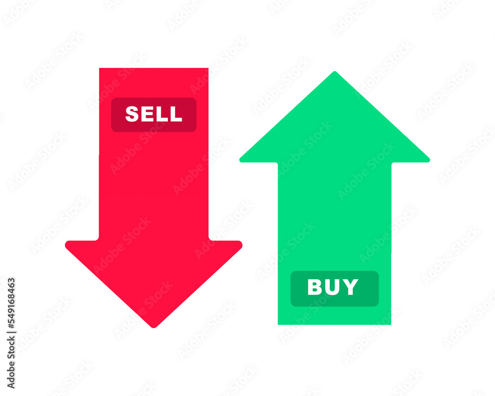 Buy and sell two color arrow symbols, Up and Down graph chart of stock, Market investment vector illustration. Buy and sell two color arrow symbols, Up and Down graph chart of stock, Market investment vector illustration.