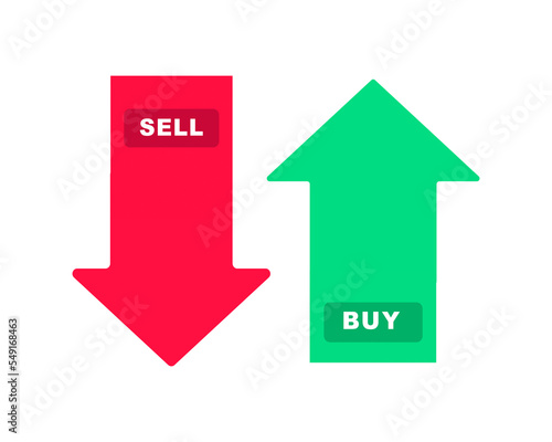Buy and sell two color arrow symbols, Up and Down graph chart of stock, Market investment vector illustration.
