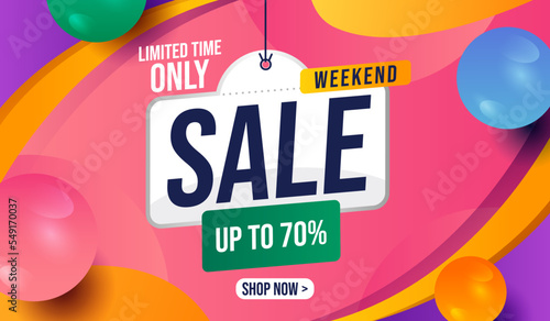 Weekend sales background with realistic balloons
