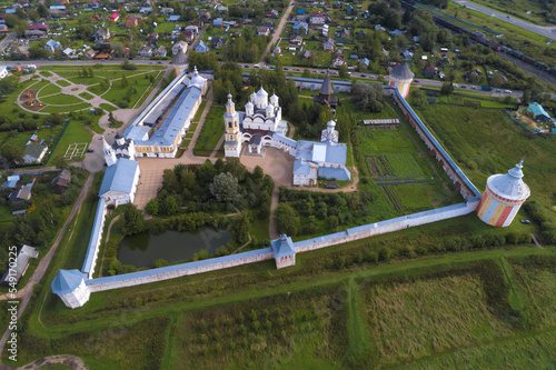 Above of the ancient Spaso-Prilutsky Dimitriev Monastery on August day. Vologda, Russia