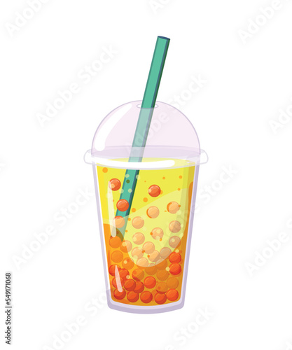 Colorful cocktails with tapioca and berries. Detailed illustration of sweet drinks.