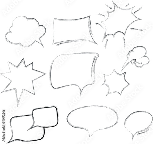 Vector set of speech bubble. Freehand outline drawing comical dialogue for comics