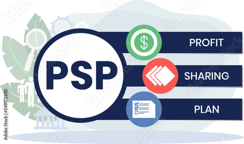PSP - Profit Sharing Plan acronym. business concept background. vector illustration concept with keywords and icons. lettering illustration with icons for web banner, flyer, landing