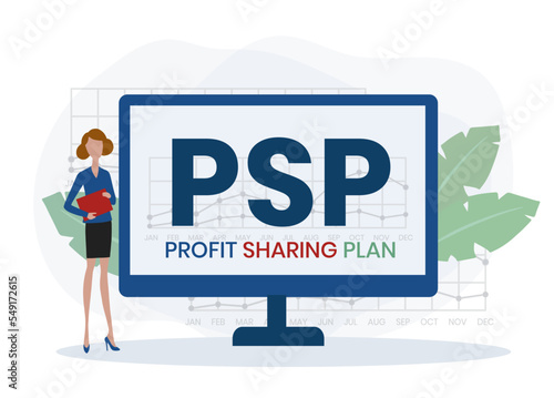 PSP - Profit Sharing Plan acronym. business concept background. vector illustration concept with keywords and icons. lettering illustration with icons for web banner, flyer, landing