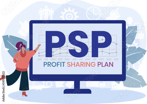PSP - Profit Sharing Plan acronym. business concept background. vector illustration concept with keywords and icons. lettering illustration with icons for web banner, flyer, landing