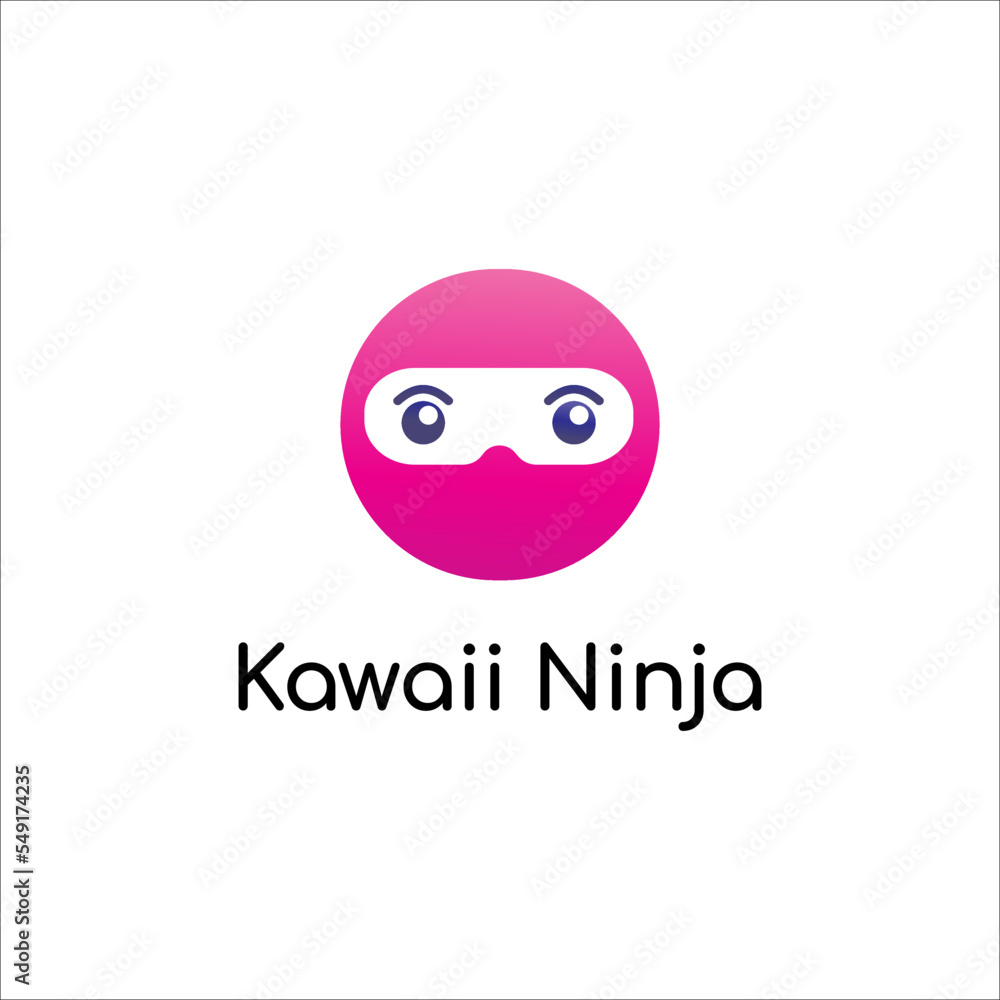 Obraz premium Pink Kawaii Ninja. Cute Ninja Logo Design Template. Superhero Character