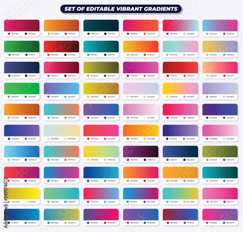 Set of vivid gradients, Screen gradients with modern abstract backgrounds for covers, calendar, brochure, invitation, cards, web design, apps. Trendy vibrant soft gradient colors squares palettes