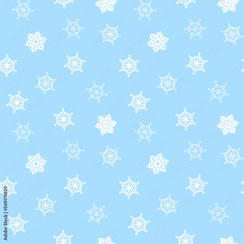 Falling snowflakes on blue background as seamless endless pattern for print cards, invitations and fabric. Web design texture elements for winter season Falling snowflakes on blue background as seamless endless pattern for print cards, invitations and fabric. Web design texture elements for winter season