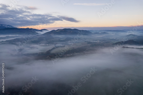 Aerial view of foggy morning in Marche region in Italy © Michal