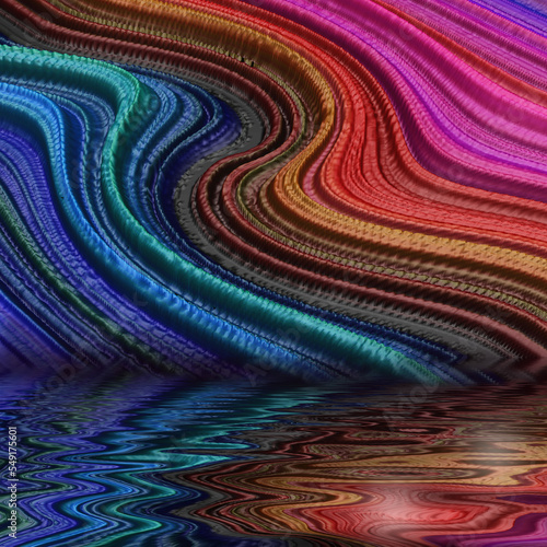 abstrakter mehrfarbiger Hintergrund mit linenförmigen 3D Strukturen und Wasserreflektion
