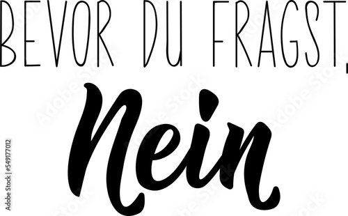 German text: Before you ask, no. Lettering. Element for flyers banner and posters Modern calligraphy photo