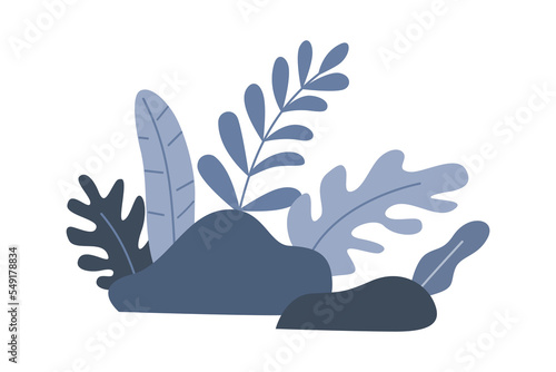 Trendy floral and rock illustration in blue color