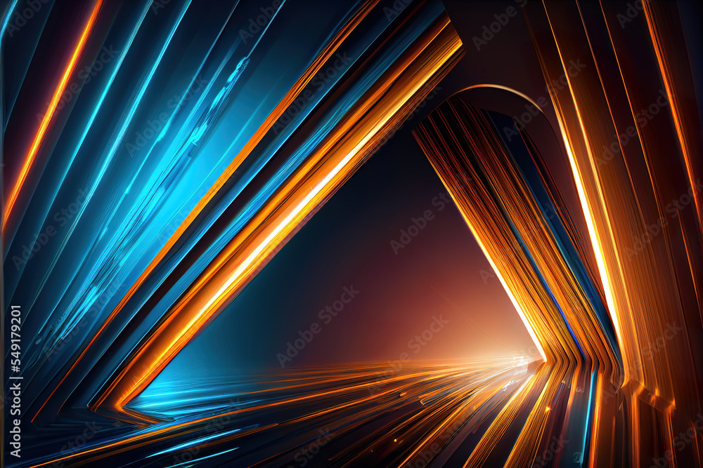 Fototapeta premium abstract blue and gold and orange background, glowing light rays as multicolor wallpaper header