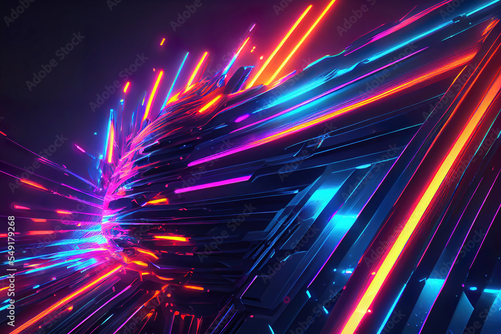 abstract neon color cyberpunk background, neon spectrum, glowing futuristic  lights as multicolor wallpaper header Stock Illustration