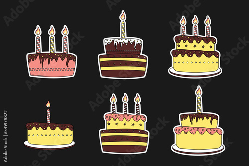 cute birthday cake sticker illustration 