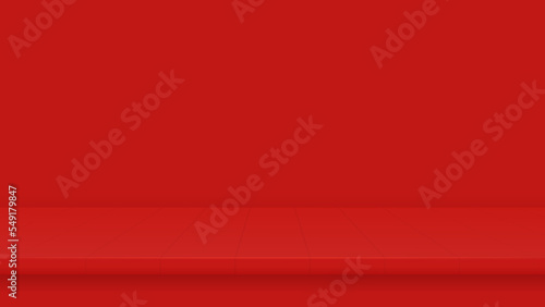 Empty tabletop on red background. Empty shelf for your product placement. Vector illustration