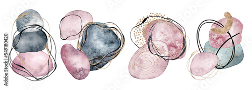 watercolor Illustration with black and gold elements isolated on white background. Abstract modern print. logo