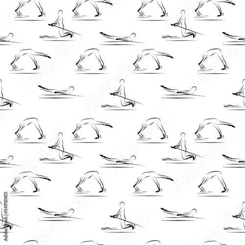 Pilates poses seamless vector pattern