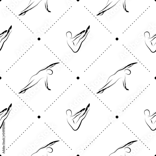 Pilates poses seamless vector pattern