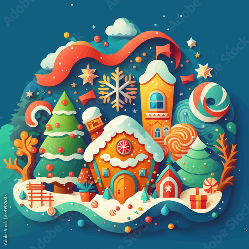 Winter Christmas tree Background in Flat Vector Color Illustration