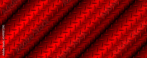Red 3d polished texture background, shiny metallic with diamond plate texture vector lustrous metal design.