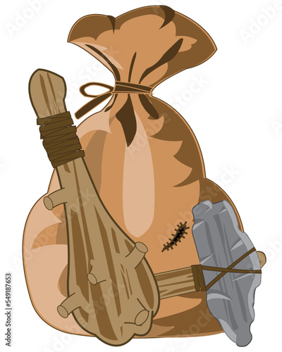Bag and wooden bat with stone gavel