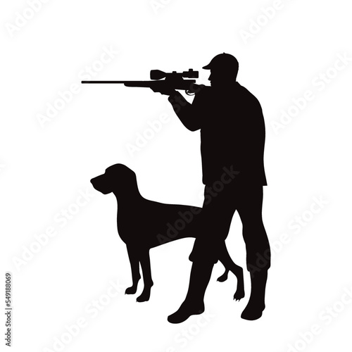 Vector silhouette of hunter with dog.