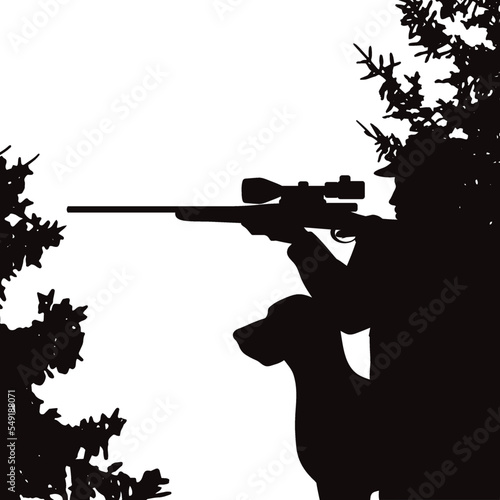 Vector silhouette of hunter with dog.