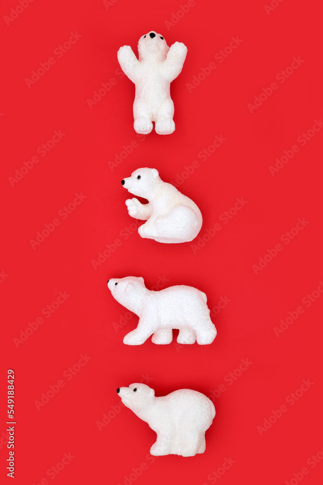Christmas polar bear north pole theme on red background. Minimal Xmas Eve abstract design for winter, New Year holiday season. Christmas polar bear north pole theme on red background. Minimal Xmas Eve abstract design for winter, New Year holiday season.