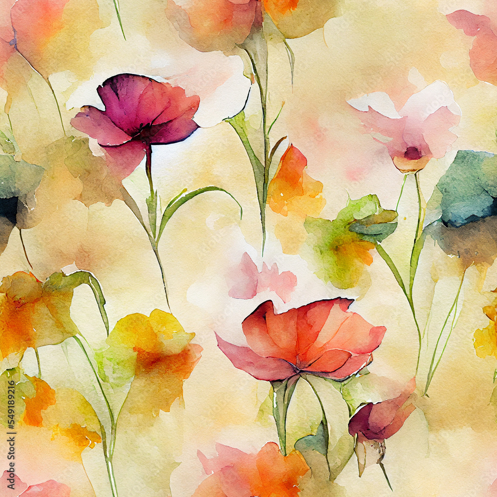seamless watercolor flowers background