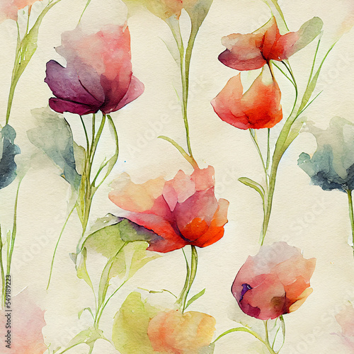 seamless watercolor flowers background