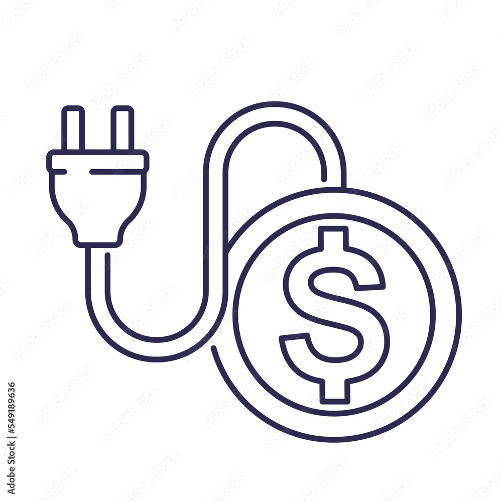 electricity costs, line icon with electric plug electricity costs, line icon with electric plug