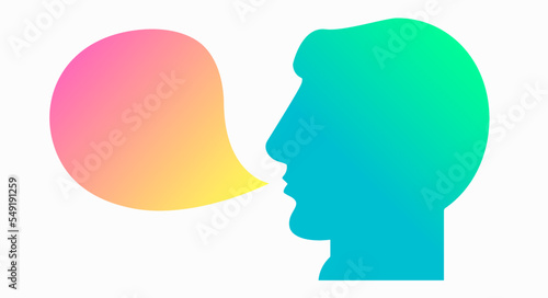 Obraz na płótnie Head silhouette with speech bubble. Flat vector illustration isolated on white w salonie