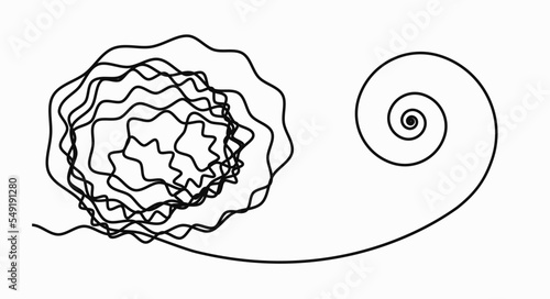 Tangle of thoughts, psychotherapy, chaos and order. Flat vector illustration isolated on white