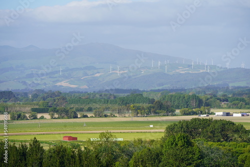 Farmlands and windmills view from Palmerston North