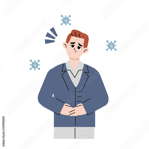 Illustration of a man holding his stomach, his stomach churning from hunger. get an upset stomach or an ulcer. Flat drawn style vector design illustration