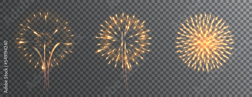 Fireworks bursting in various shapes. Christmas light. Firecracker rockets bursting.