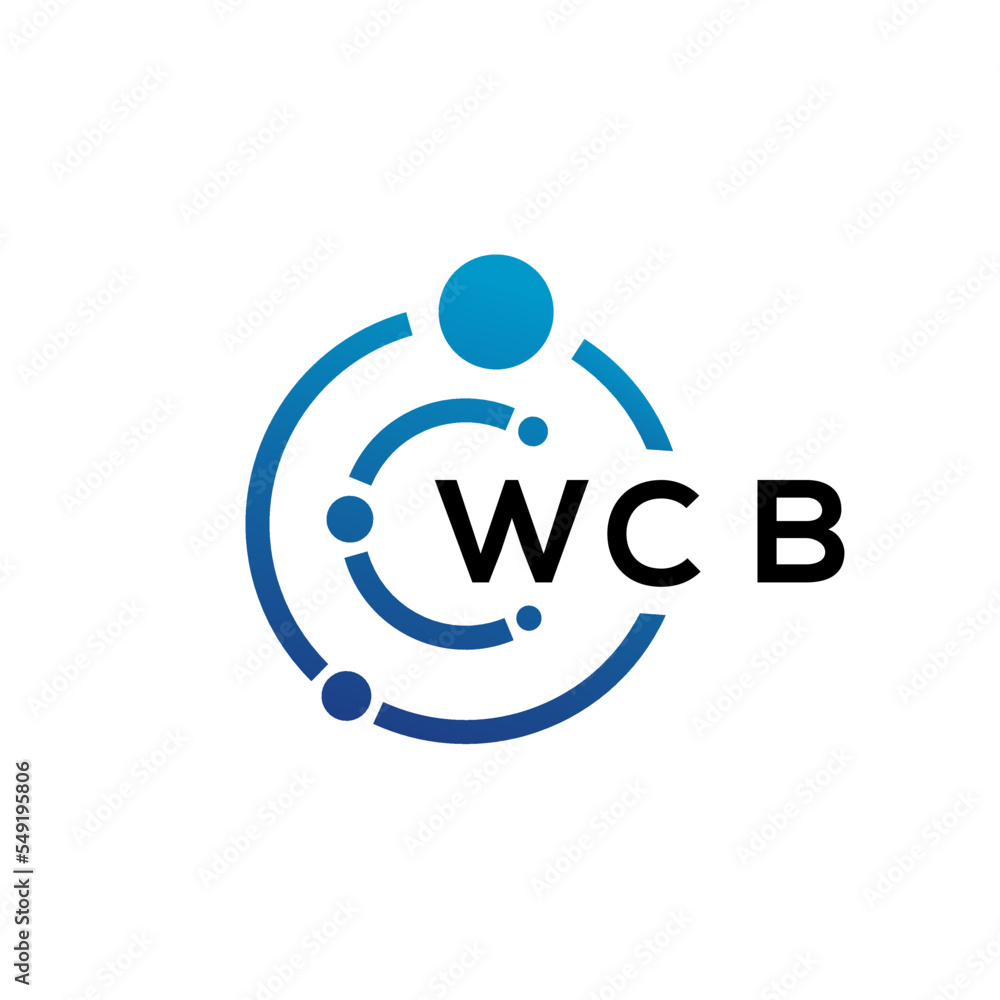 Obraz premium WCB letter technology logo design on white background. WCB creative initials letter IT logo concept. WCB letter design.