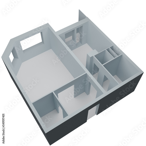 One-room apartment plan isolated on a background. 3D render. photo
